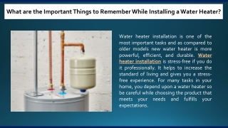 What are the Important Things to Remember While Installing a Water Heater?