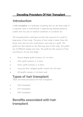 Decoding Procedure Of Hair Transplant