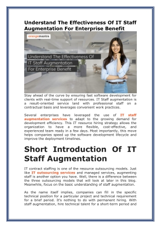 Understand The Effectiveness Of IT Staff Augmentation For Enterprise Benefit