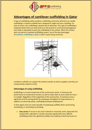 Advantages of cantilever scaffolding in Qatar