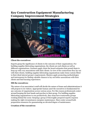 Key Construction Equipment Manufacturing Company Improvement Strategies