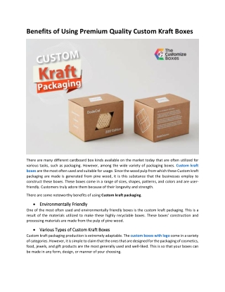 Benefits of Using Premium Quality Custom Kraft Boxes