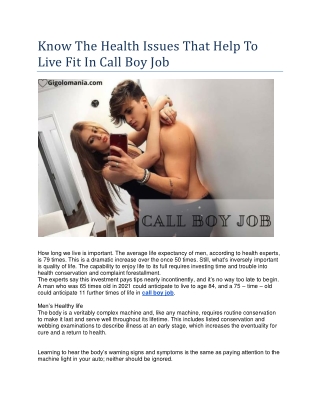 Know The Health Issues That Help To Live Fit In Call Boy Job
