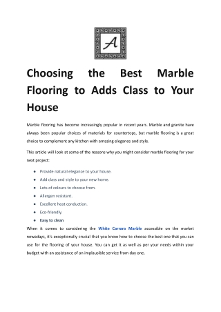 Choosing the Best Marble Flooring to Adds Class to Your House