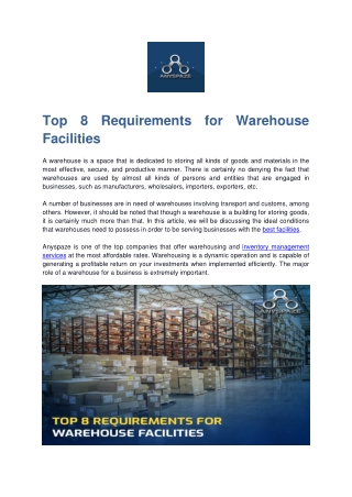 Top 8 Requirements for Warehouse Facilities