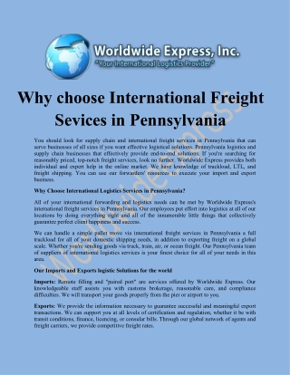 International Freight Services Pennsylvania | Worldwide Express