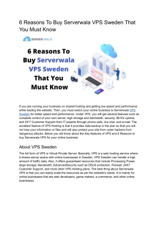 6 Reasons To Buy Serverwala VPS Sweden That You Must Know