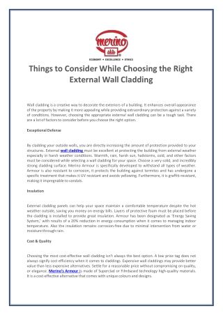 Things to Consider While Choosing the Right External Wall Cladding