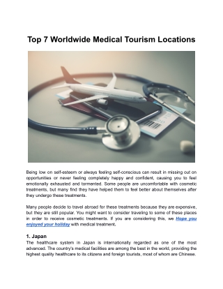 Top 7 Worldwide Medical Tourism Locations