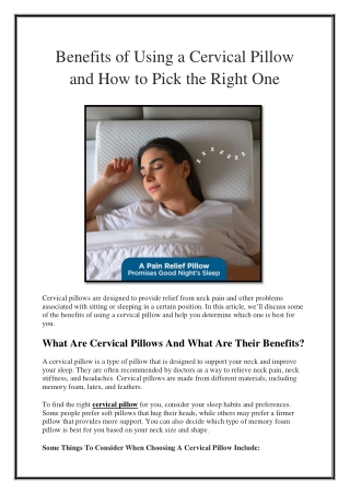 Benefits of Using a Cervical Pillow and How to Pick the Right One