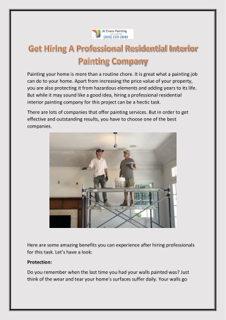 Get Hiring A Professional Residential Interior Painting Company