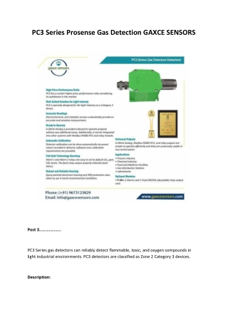 PC3 Series Prosense Gas Detection GAXCE SENSORS