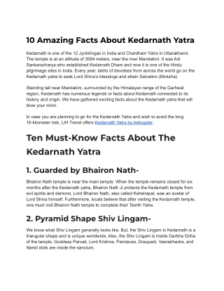 10 Amazing Facts About Kedarnath Yatra