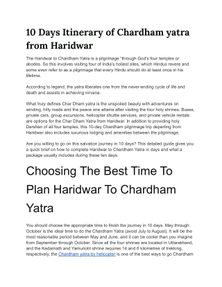 10 Days Itinerary of Chardham yatra from Haridwar