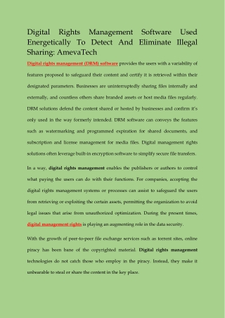 DIGITAL RIGHTS MANAGEMENT SOFTWARE USED ENERGETICALLY TO DETECT AND ELIMINATE ILLEGAL SHARING