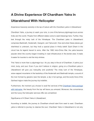A Divine Experience Of Chardham Yatra In Uttarakhand With Helicopter