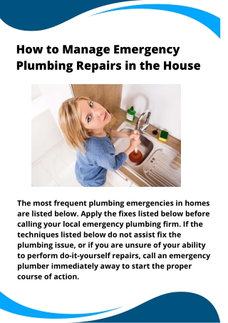 How to Manage Emergency Plumbing Repairs in the House