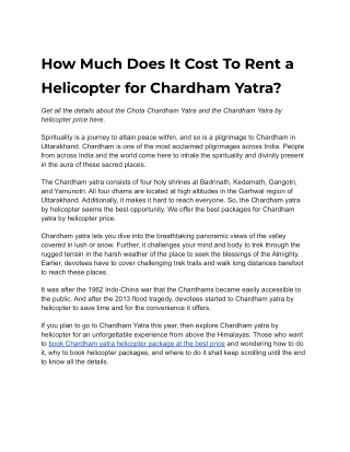 How Much Does It Cost To Rent a Helicopter  for Chardham yatra
