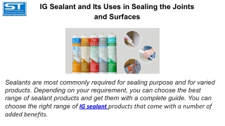 IG Sealant and Its Uses in Sealing the Joints and Surfaces