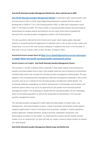 Asia-Pacific Neonatal Jaundice Management Market Size, Share and Forecast to 2028