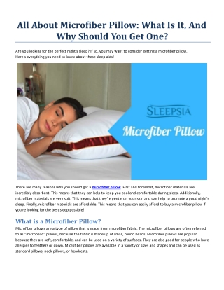 All About Microfiber Pillow- What Is It, And Why Should You Get One