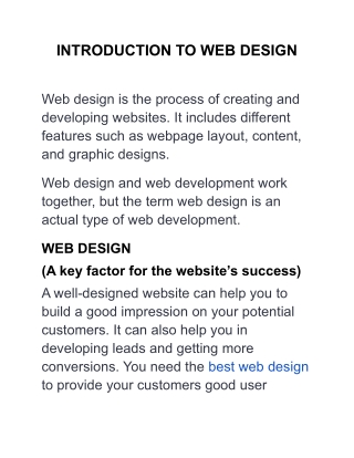INTRODUCTION TO WEB DESIGN