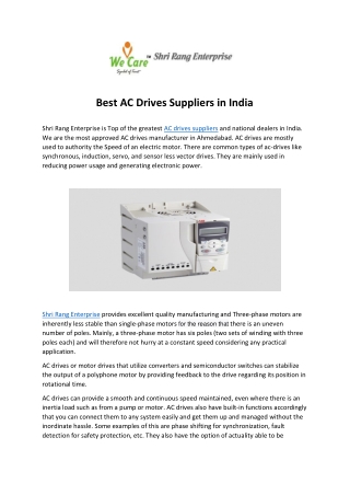 Best AC Drives Suppliers in India