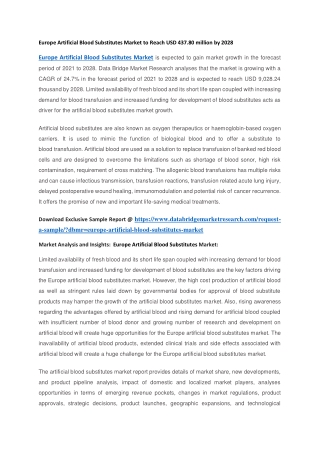 Europe Artificial Blood Substitutes Market to Reach USD 437.80 million by 2028