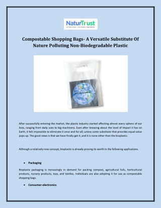 Compostable Shopping Bags- A Versatile Substitute Of Nature Polluting Non-Biodegradable Plastic