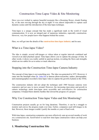 Construction Time-Lapse Video & Site Monitoring
