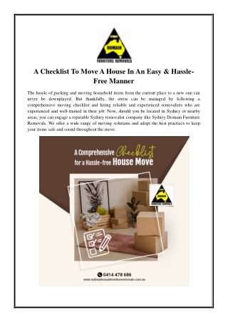 A Checklist To Move A House In An Easy & Hassle-Free Manner