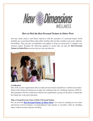 How to Pick the Best Personal Trainer in Metro West