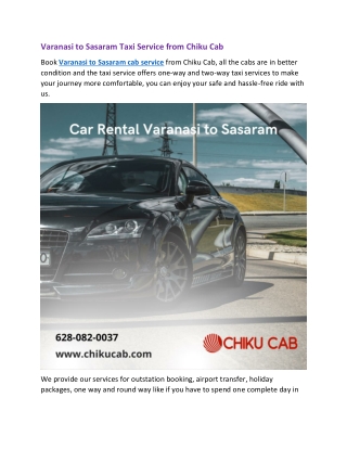 Varanasi to Sasaram Taxi Service from Chiku Cab