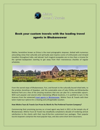 Book your custom travels with the leading travel agents in Bhubaneswar