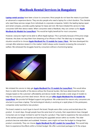 MacBook Rental Services in Bangalore