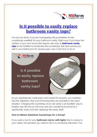 Is it possible to easily replace bathroom vanity tops?