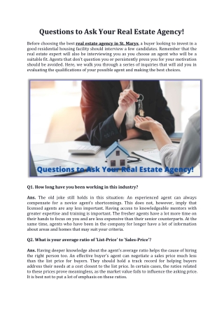Questions to Ask Your Real Estate Agency!
