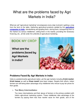 BMC - What are the problems faced by Agri Markets in India_