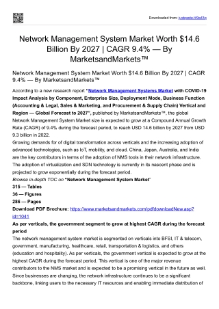 Network Management System Market Worth $14.6 Billion By 2027 | CAGR 9.4%