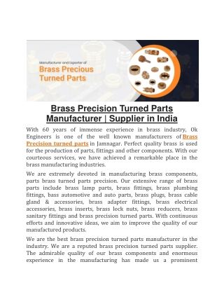 Brass Precision Turned Parts