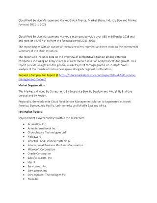 Cloud Field Service Management Market Trends, Market Share, Industry Size, Growth, and Market Forecast 2021 to 2028
