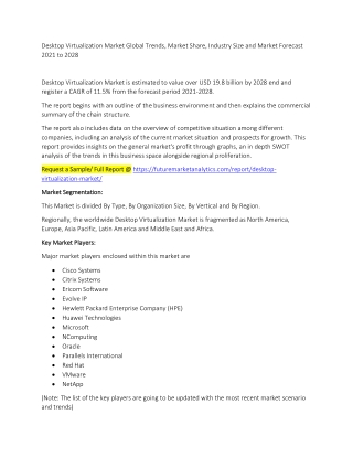 Desktop Virtualization Market Trends, Market Share, Industry Size, Growth, and Market Forecast 2021 to 2028