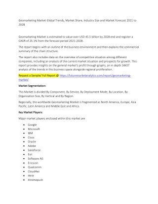 Geomarketing Market Trends, Market Share, Industry Size, Growth, and Market Forecast 2021 to 2028