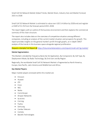 Small Cell 5G Network Market Trends, Market Share, Industry Size, Growth, and Market Forecast 2021 to 2028