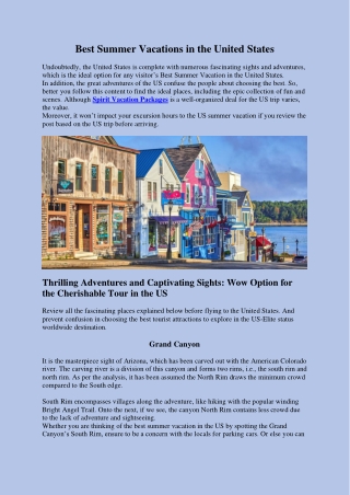 Best Summer Vacations in the United States