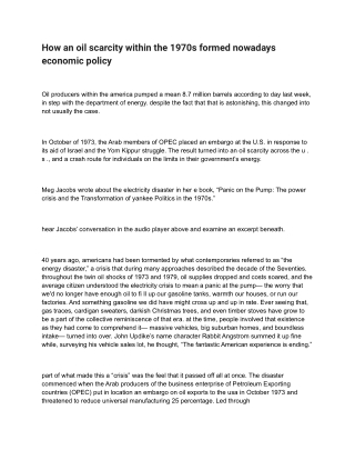 How an oil scarcity within the 1970s formed nowadays economic policy