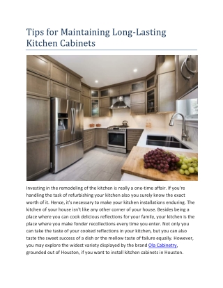 Tips for Maintaining Long-Lasting Kitchen Cabinets