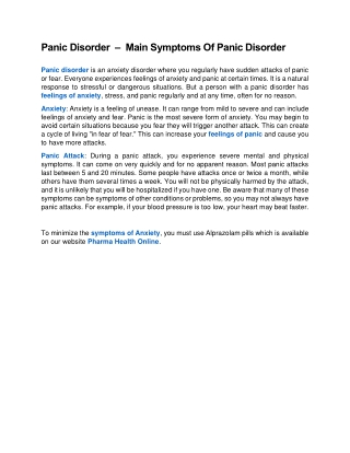 Panic Disorder  –  Main Symptoms Of Panic Disorder
