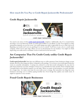 How much Do You Pay to Credit Repair Jacksonville Professionals