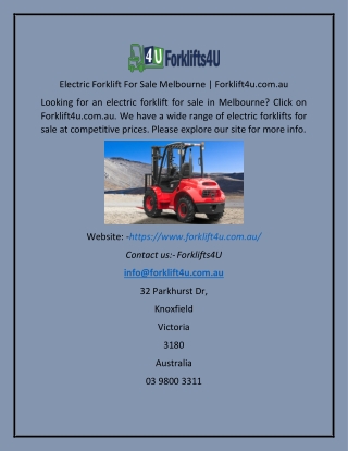 Electric Forklift For Sale Melbourne  Forklift4u.com